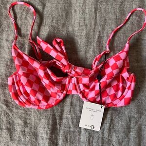 Skatie Pink Checkered Swim Top
